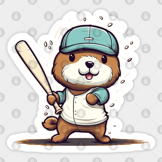 Cute Sea Otter playing baseball Sticker by MilkyBerry